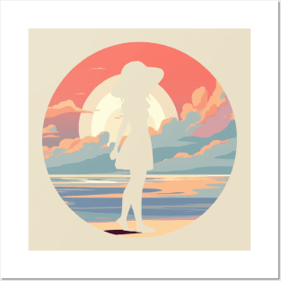 Girl walking on the shore Posters and Art